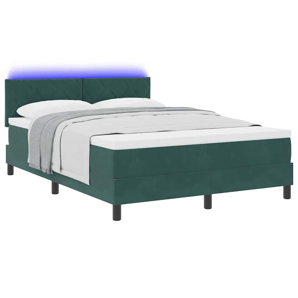 vidaXL LED Κρεβάτι με βάθρο Σκούρο Πράσινο 160 x 200 cm Βελούδο
