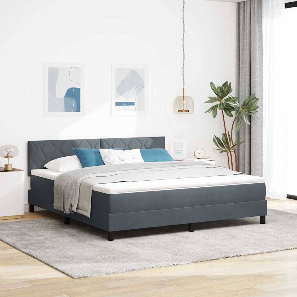 vidaXL LED Κρεβάτι με βάθρο Σκούρο Γκρι 180 x 200 cm Βελούδο