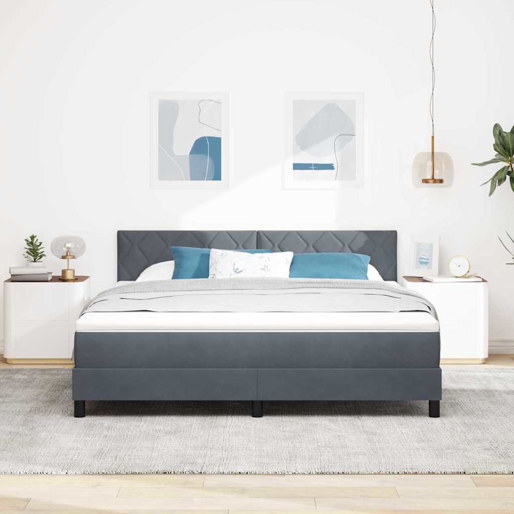 vidaXL LED Κρεβάτι με βάθρο Σκούρο Γκρι 180 x 200 cm Βελούδο