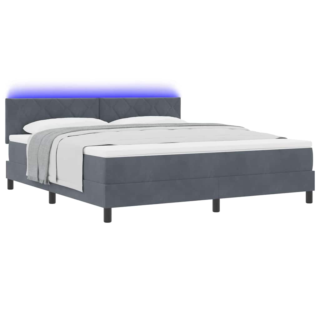 vidaXL LED Κρεβάτι με βάθρο Σκούρο Γκρι 180 x 200 cm Βελούδο