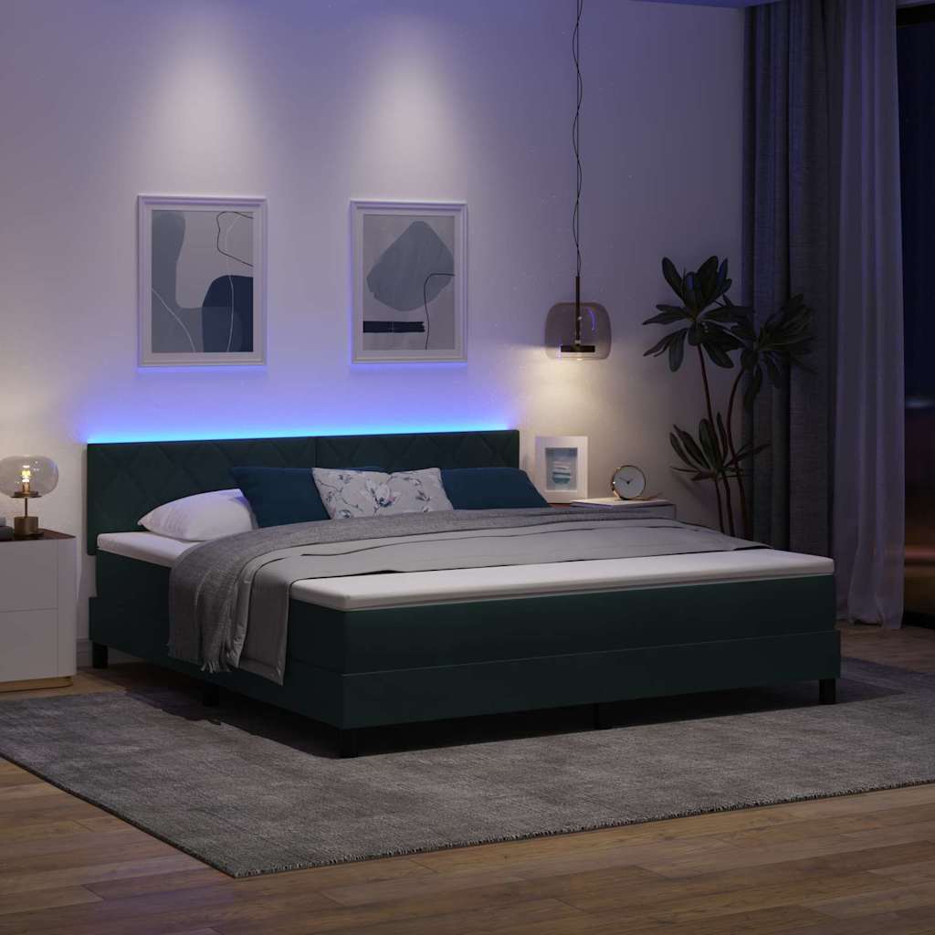 vidaXL LED Κρεβάτι με βάθρο Σκούρο Πράσινο 180 x 200 cm Βελούδο