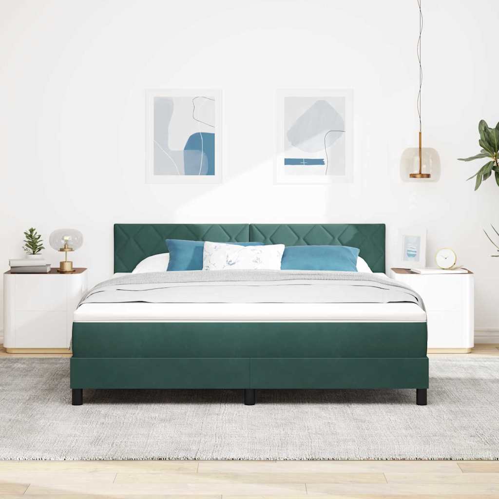 vidaXL LED Κρεβάτι με βάθρο Σκούρο Πράσινο 180 x 200 cm Βελούδο