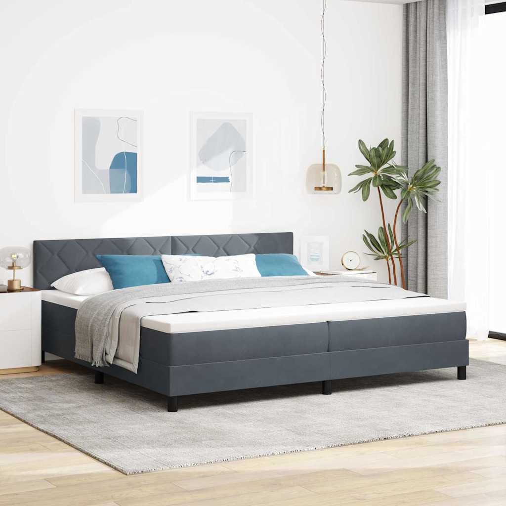 vidaXL LED Κρεβάτι με βάθρο Σκούρο Γκρι 200 x 200 cm Βελούδο