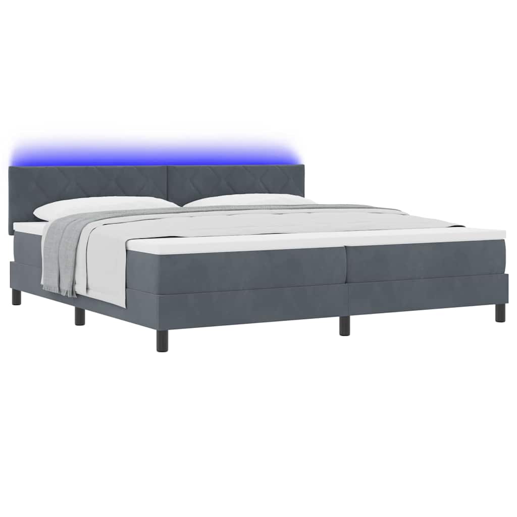 vidaXL LED Κρεβάτι με βάθρο Σκούρο Γκρι 200 x 200 cm Βελούδο
