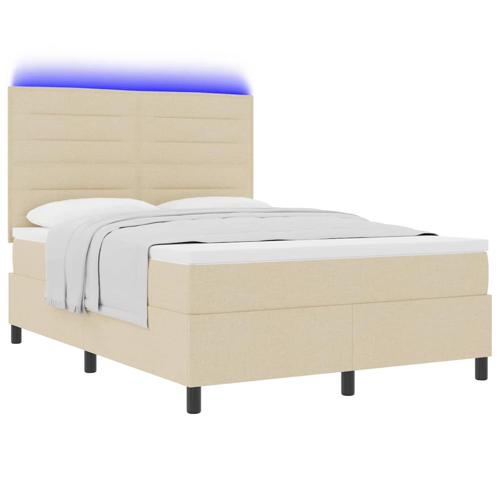 vidaXL Κρεβάτι με ελατήρια με στρώμα με led Κρεμ 140 x 190 cm ύφασμα