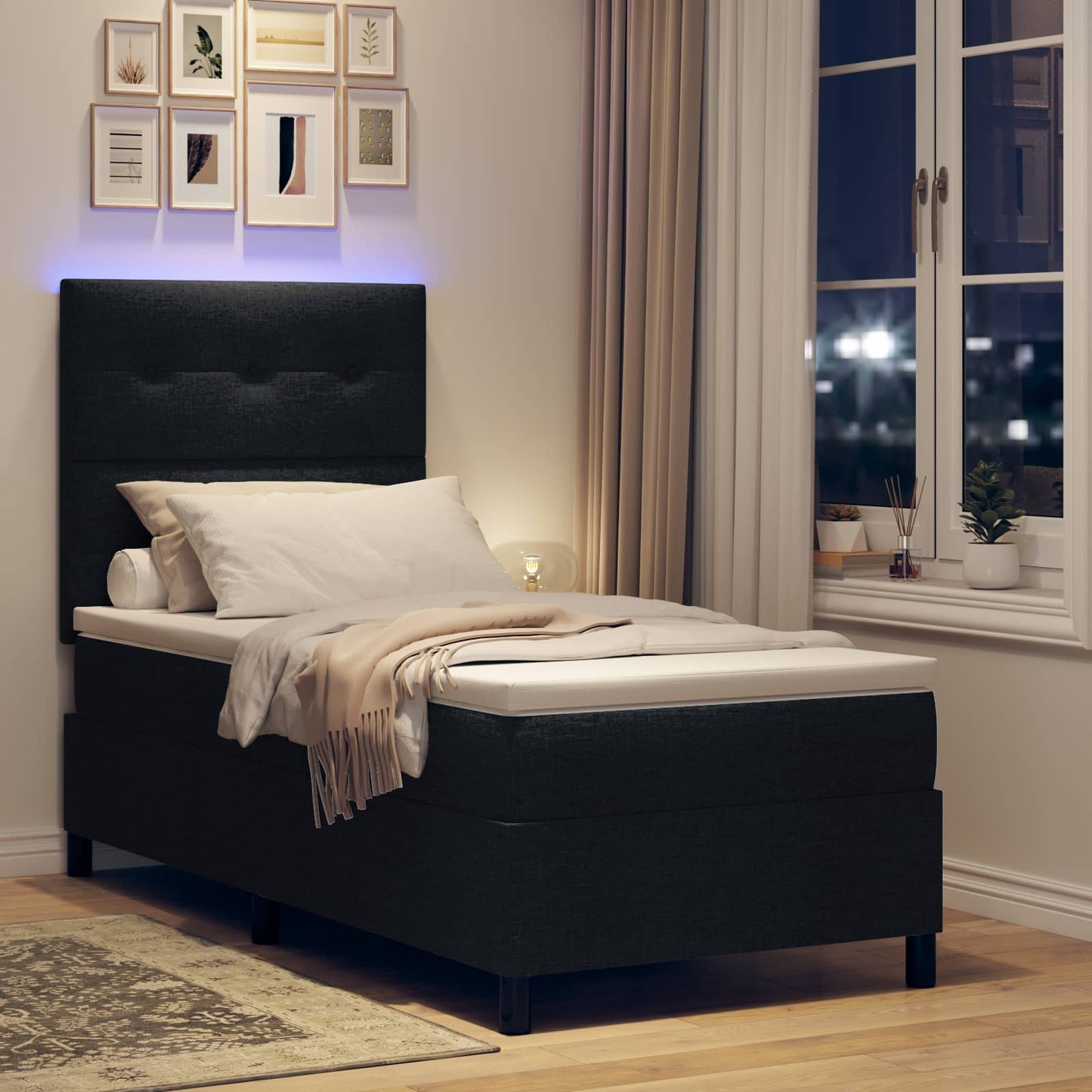 vidaXL Κρεβάτι με ελατήρια με κεφαλάρι Μαύρο 80 x 200 cm ύφασμα