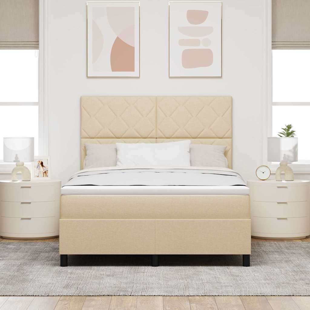 vidaXL Κρεβάτι με ελατήρια με κεφαλάρι Κρεμ 140 x 200 cm ύφασμα