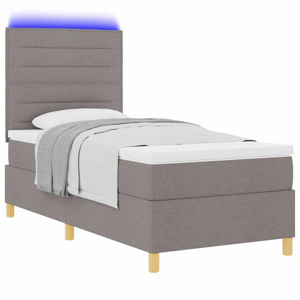 vidaXL LED Κρεβάτι με βάθρο με κεφαλάρι Taupe 90 x 200 cm ύφασμα