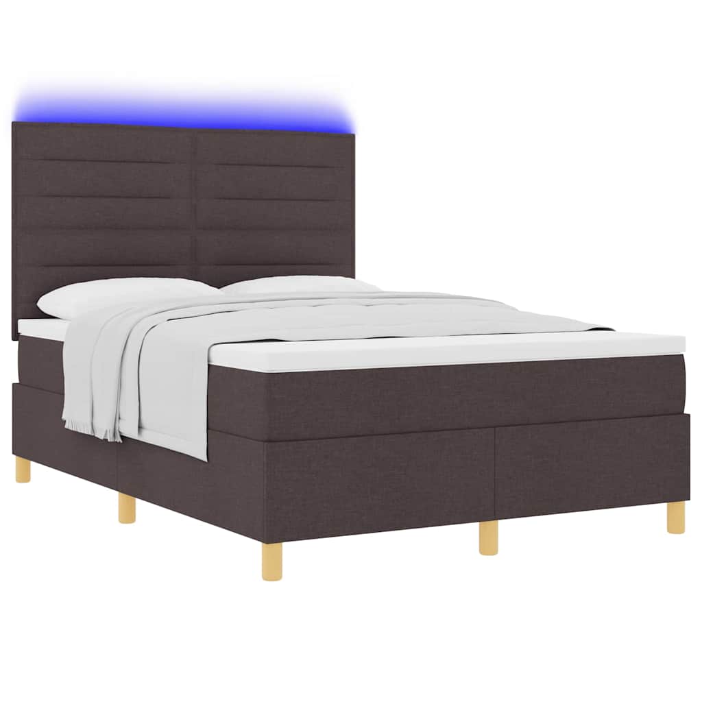 vidaXL LED Κρεβάτι με βάθρο Σκούρο Καφέ 140 x 190 cm ύφασμα