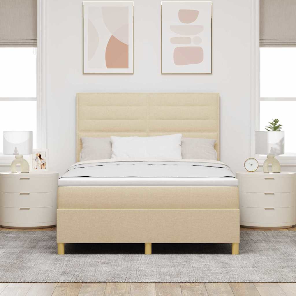 vidaXL LED Κρεβάτι με βάθρο με κεφαλάρι Κρεμ 140 x 190 cm ύφασμα