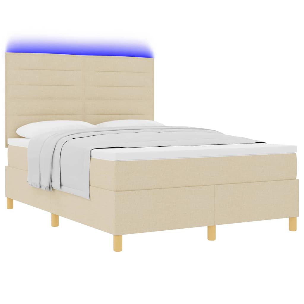 vidaXL LED Κρεβάτι με βάθρο με κεφαλάρι Κρεμ 140 x 190 cm ύφασμα