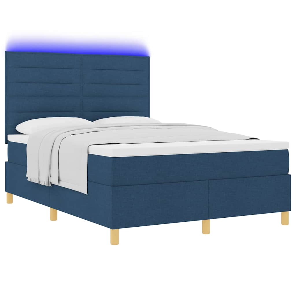 vidaXL LED Κρεβάτι με βάθρο με κεφαλάρι Μπλε 160 x 200 cm ύφασμα