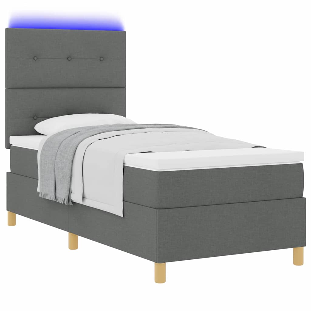 vidaXL LED Κρεβάτι με βάθρο με κεφαλάρι Σκούρο Γκρι 80 x 200 cm ύφασμα