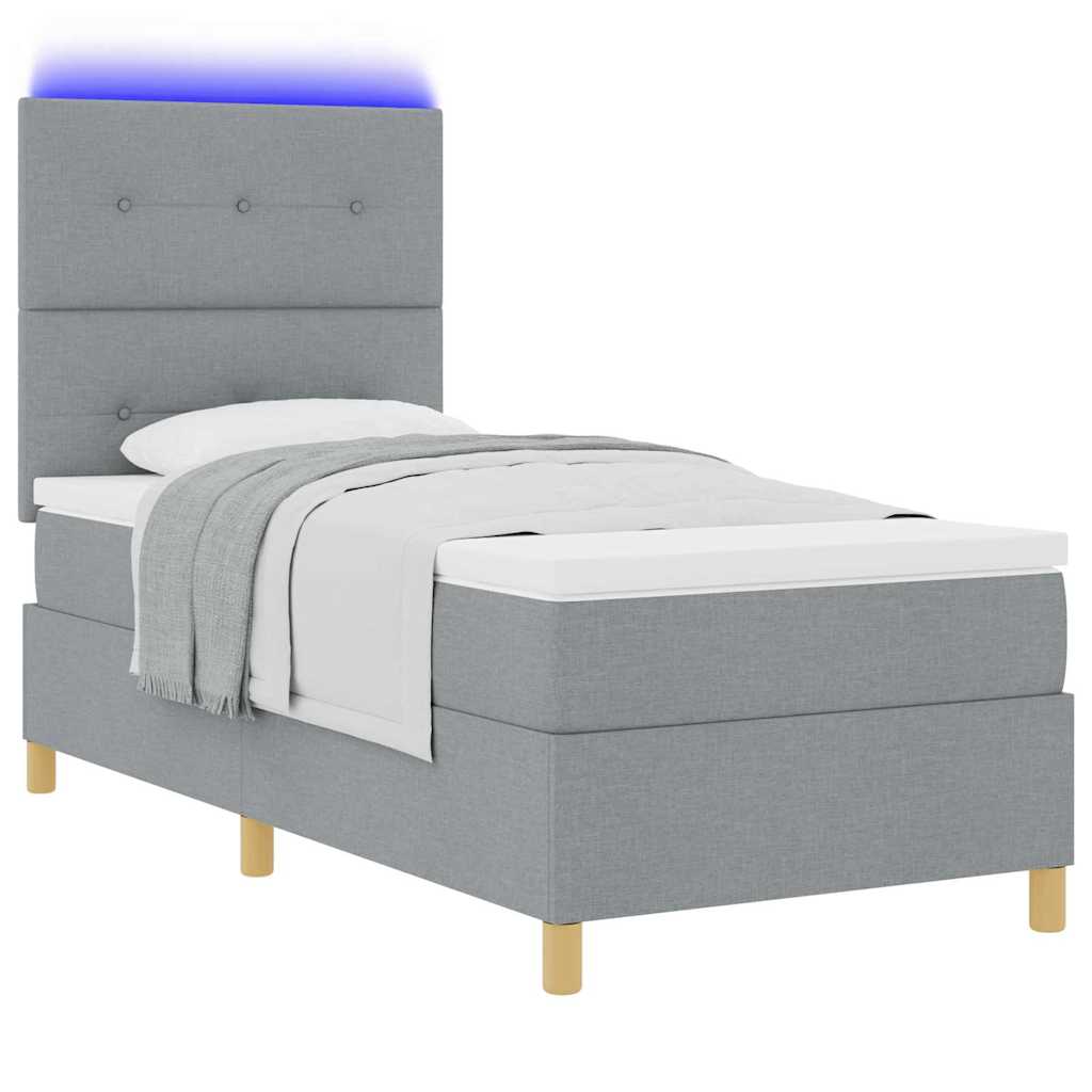 vidaXL LED Κρεβάτι με βάθρο Ανοιχτό γκρι 90 x 200 cm ύφασμα