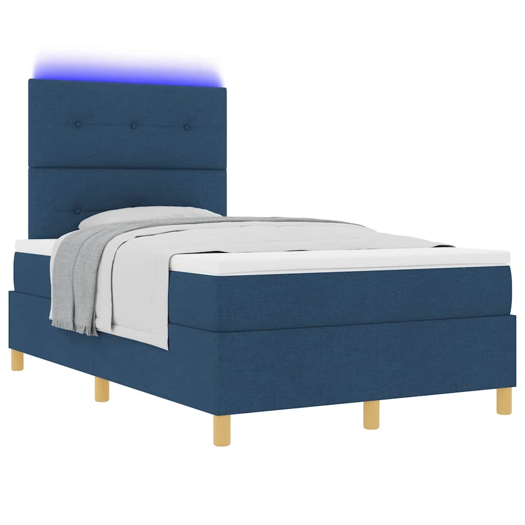 vidaXL LED Κρεβάτι με βάθρο με κεφαλάρι Μπλε 120 x 190 cm ύφασμα