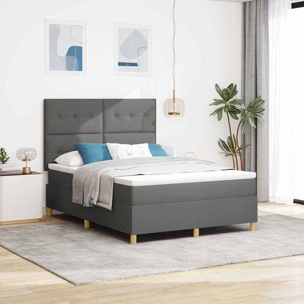 vidaXL LED Κρεβάτι με βάθρο Σκούρο Γκρι 140 x 190 cm ύφασμα