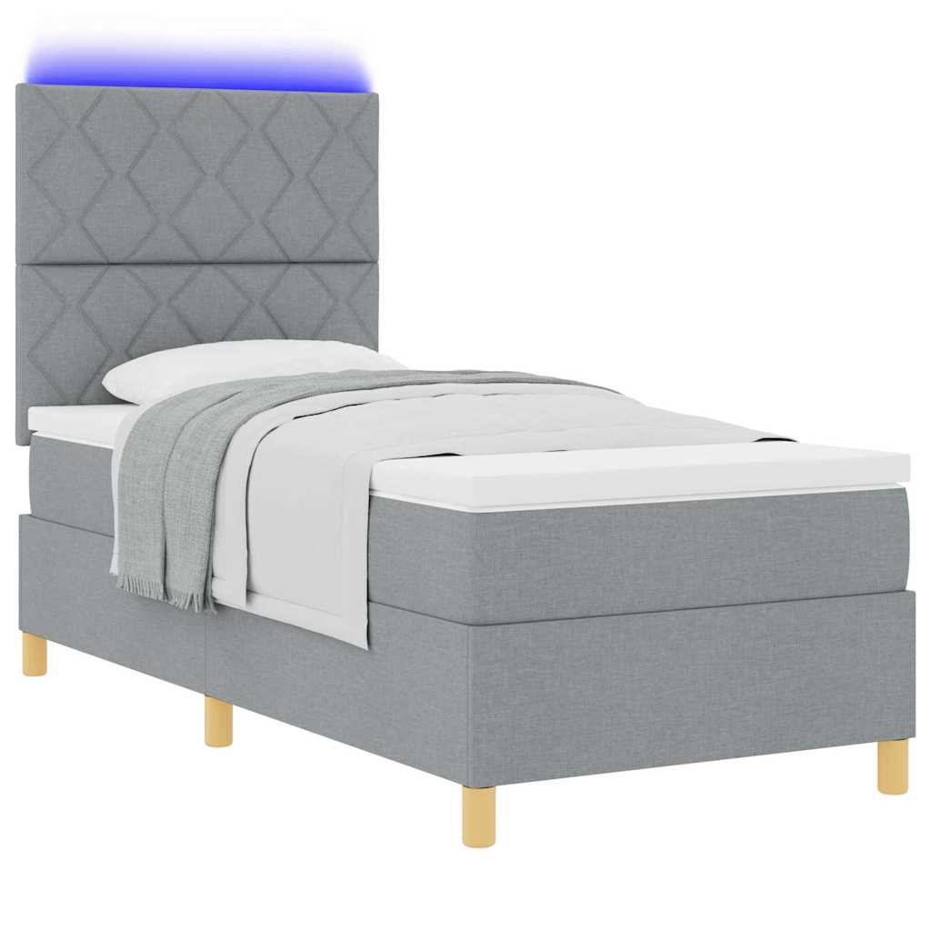 vidaXL LED Κρεβάτι με βάθρο Ανοιχτό γκρι 100 x 200 cm ύφασμα