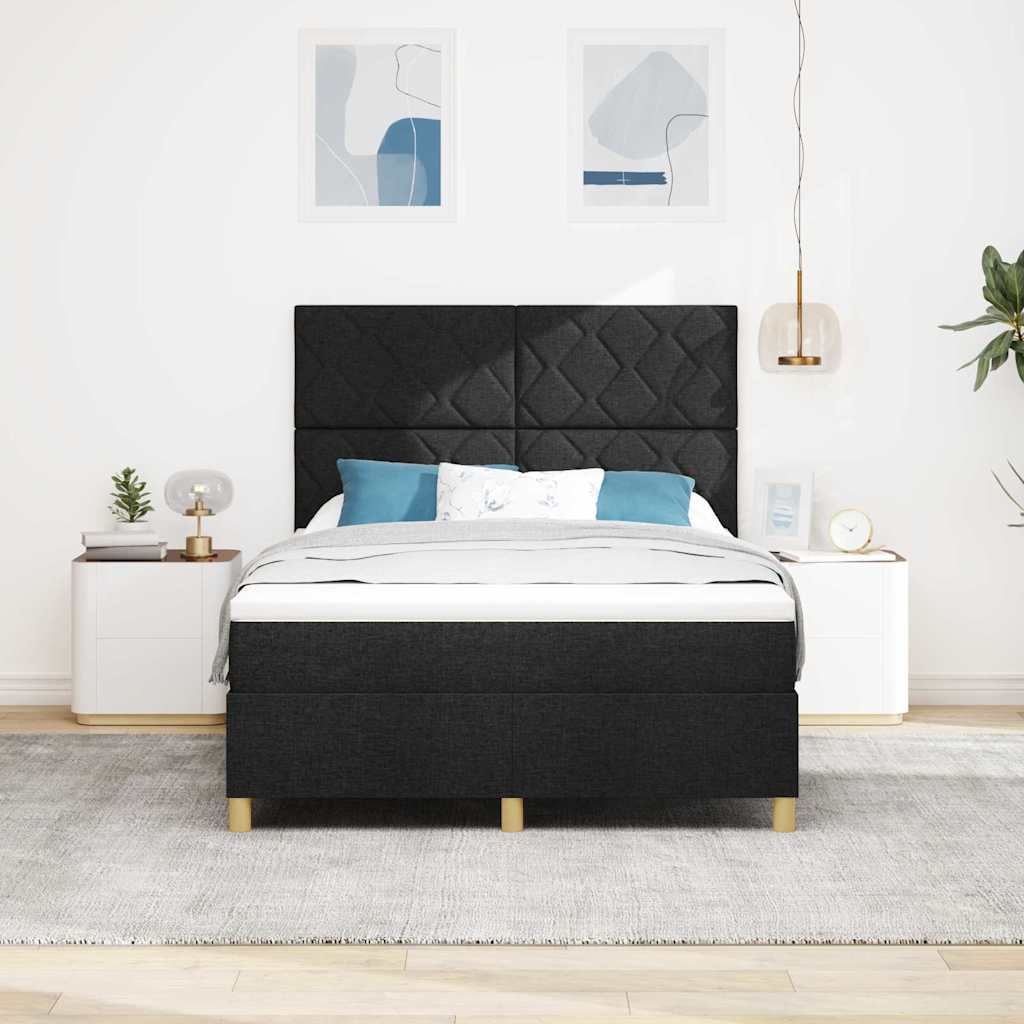 vidaXL LED Κρεβάτι με βάθρο με κεφαλάρι Μαύρο 140 x 200 cm ύφασμα