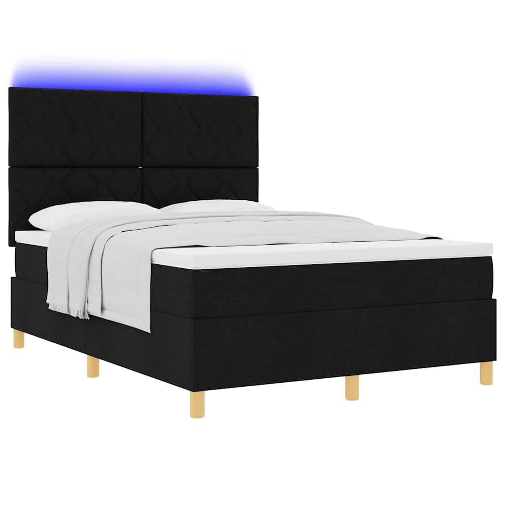 vidaXL LED Κρεβάτι με βάθρο με κεφαλάρι Μαύρο 140 x 200 cm ύφασμα