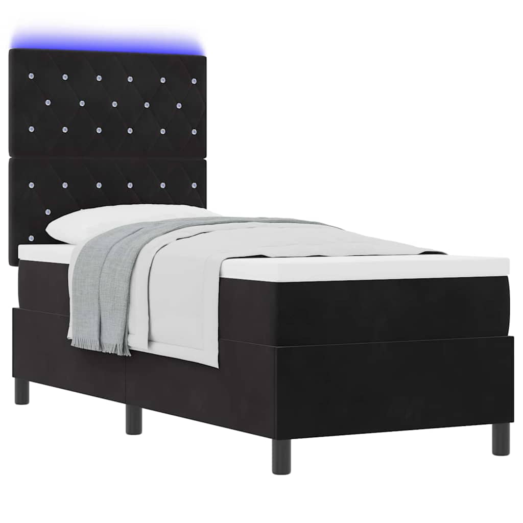 vidaXL LED Κρεβάτι με βάθρο με στρώμα Μαύρο 80 x 200 cm Βελούδο