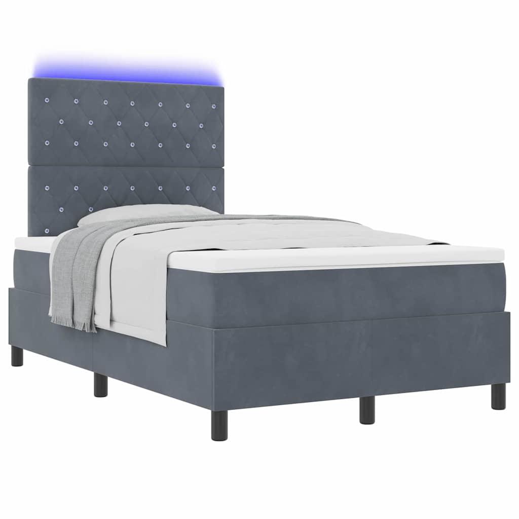 vidaXL LED Κρεβάτι με βάθρο με στρώμα Σκούρο Γκρι 120 x 200 cm Βελούδο
