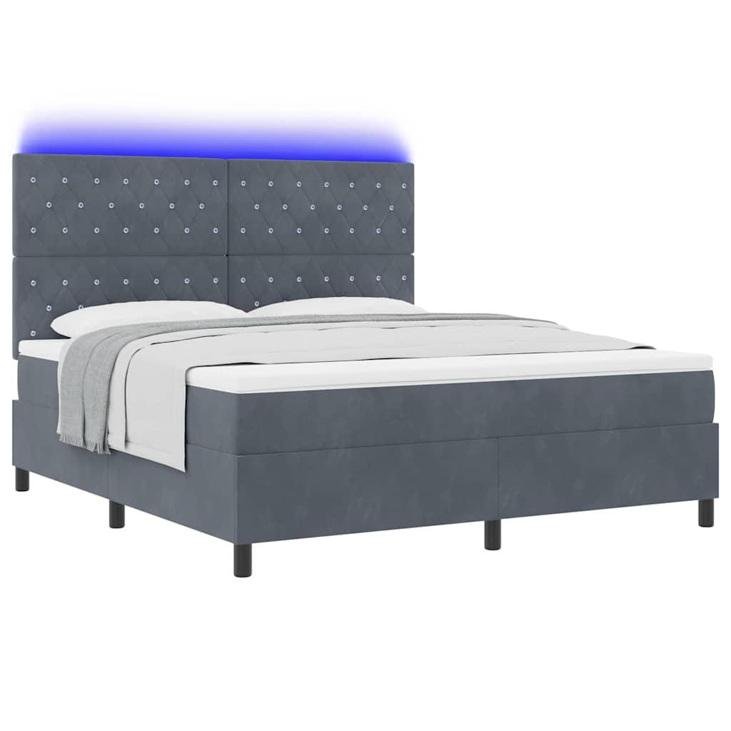vidaXL LED Κρεβάτι με βάθρο με στρώμα Σκούρο Γκρι 180 x 200 cm Βελούδο