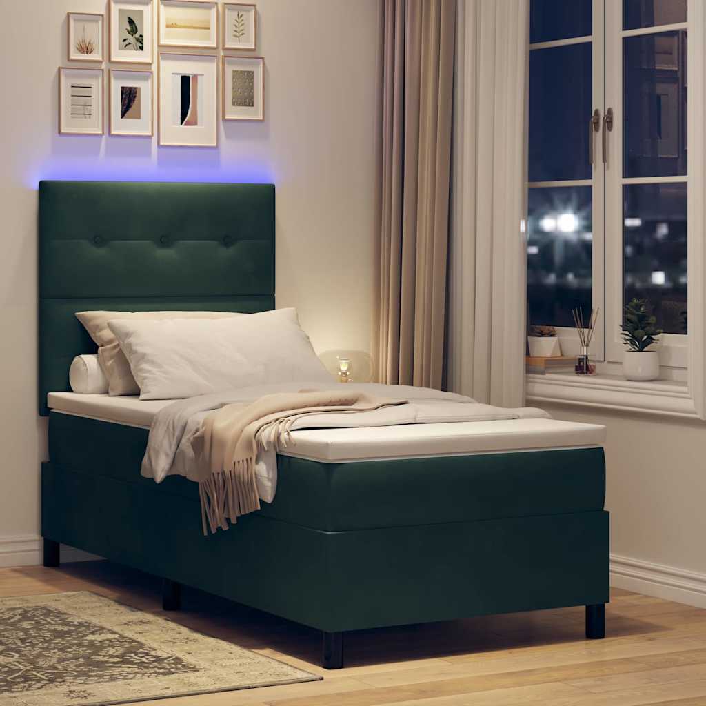 vidaXL LED Κρεβάτι με βάθρο Σκούρο Πράσινο 80 x 200 cm Βελούδο
