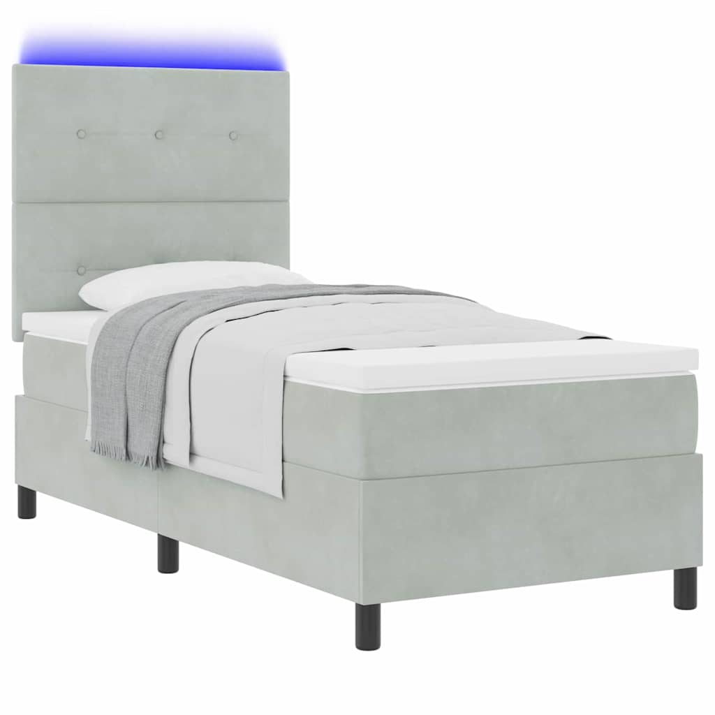 vidaXL LED Κρεβάτι με βάθρο Ανοιχτό γκρι 90 x 200 cm Βελούδο