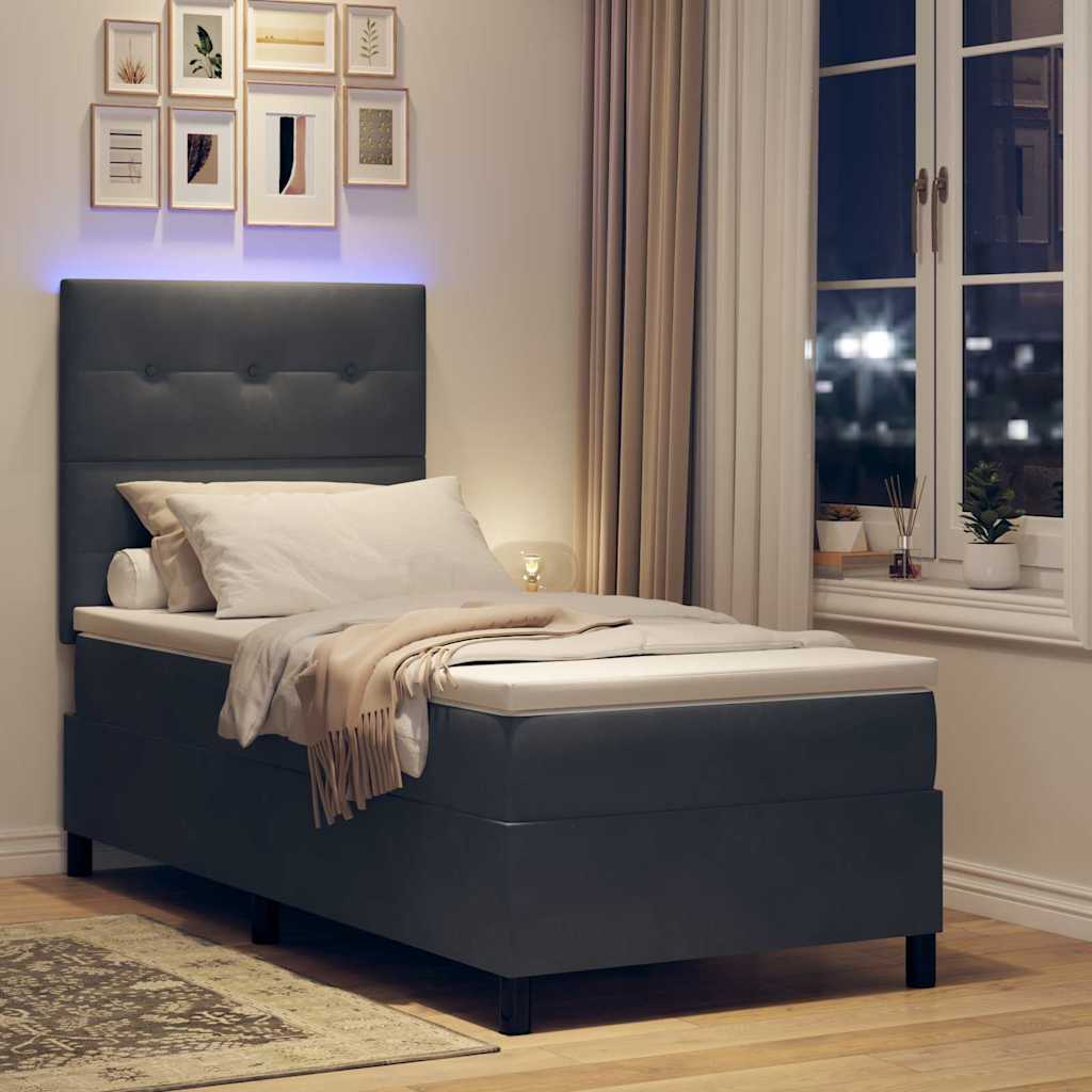 vidaXL LED Κρεβάτι με βάθρο Σκούρο Γκρι 100 x 200 cm Βελούδο