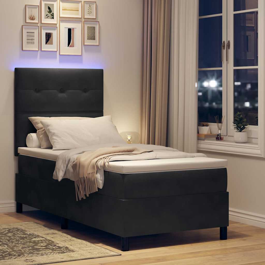 vidaXL LED Κρεβάτι με βάθρο με κεφαλάρι Μαύρο 100 x 200 cm Βελούδο