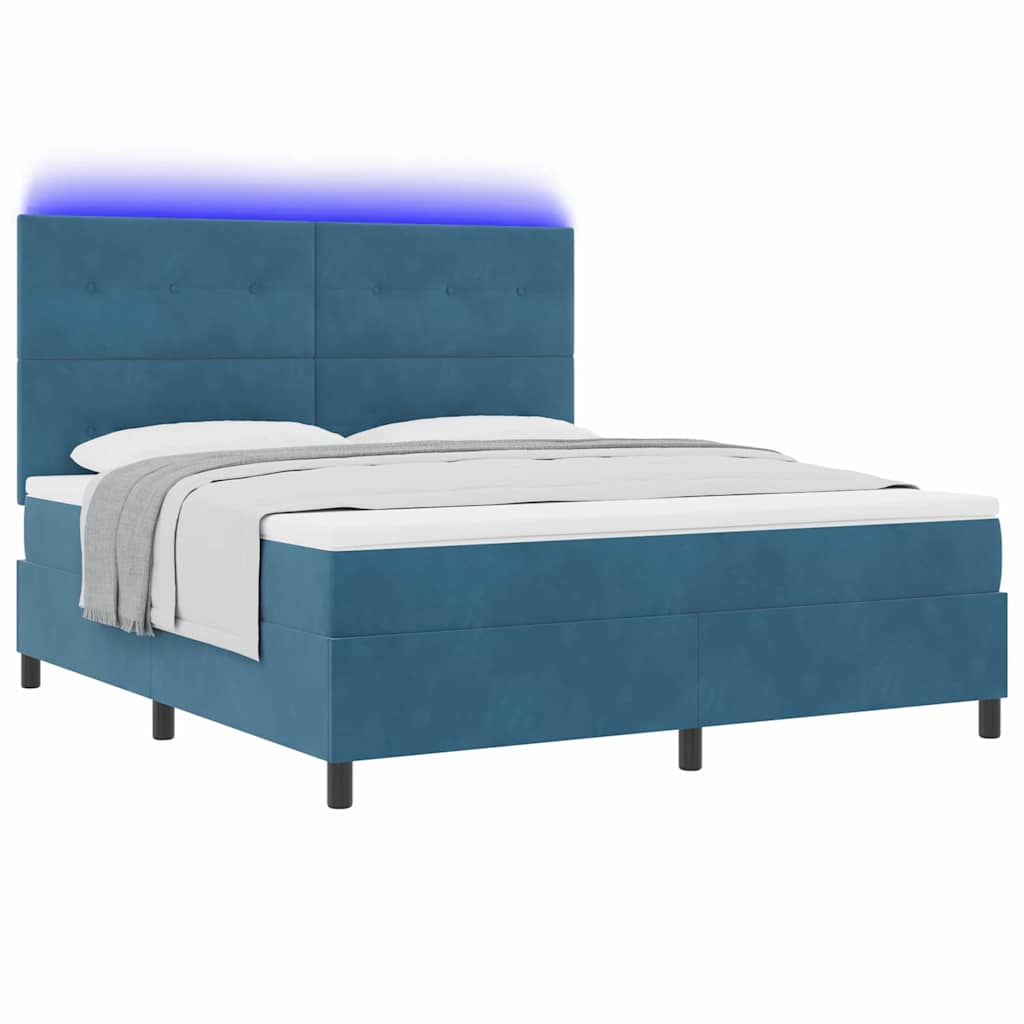 vidaXL LED Κρεβάτι με βάθρο Σκούρο Μπλε 180 x 200 cm Βελούδο