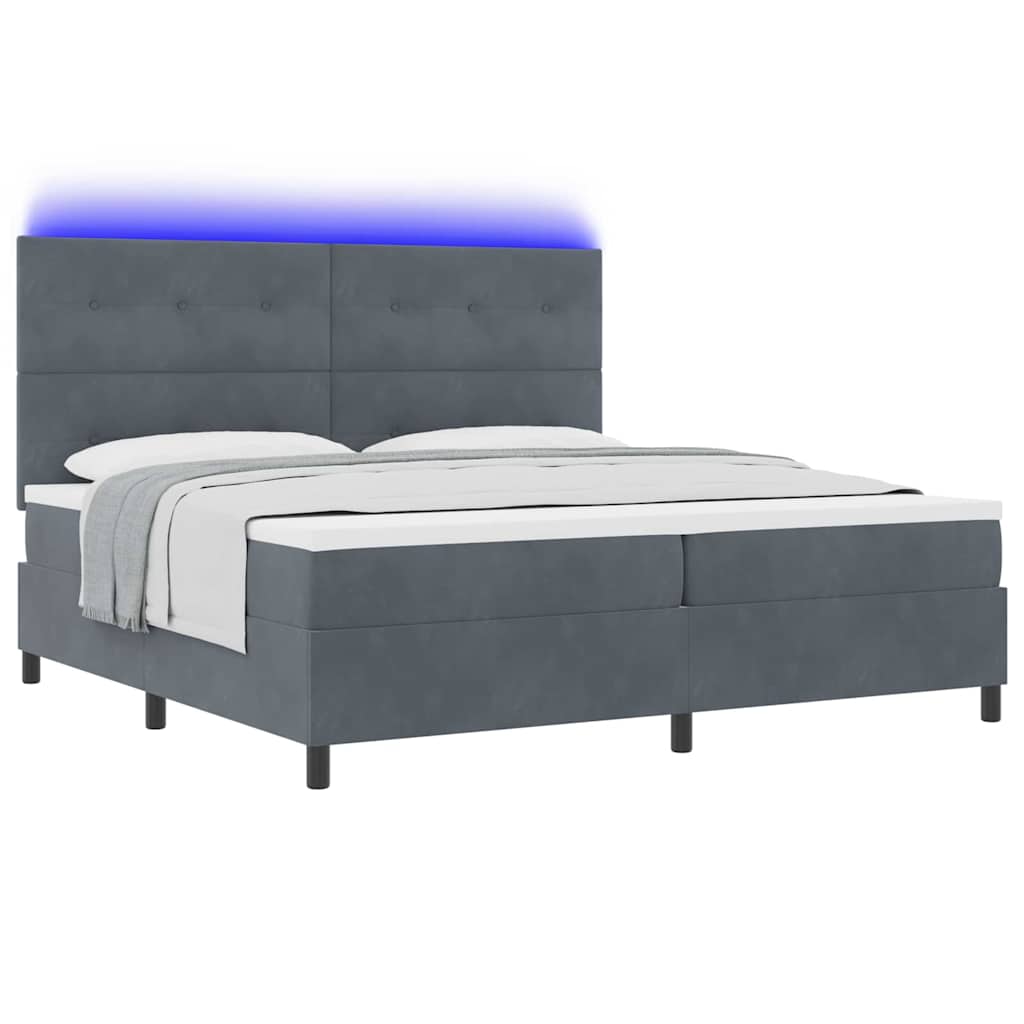 vidaXL LED Κρεβάτι με βάθρο Σκούρο Γκρι 200 x 200 cm Βελούδο