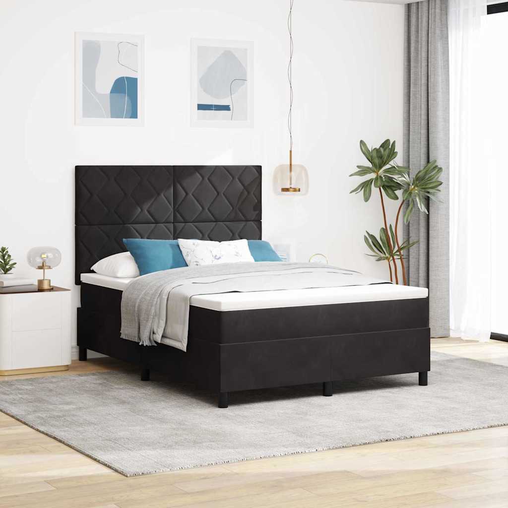 vidaXL LED Κρεβάτι με βάθρο με κεφαλάρι Μαύρο 140 x 190 cm Βελούδο