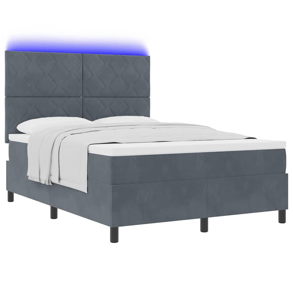 vidaXL LED Κρεβάτι με βάθρο Σκούρο Γκρι 140 x 200 cm Βελούδο