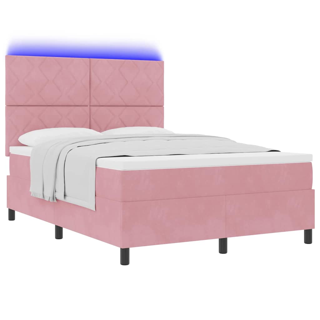 vidaXL LED Κρεβάτι με βάθρο με κεφαλάρι Ροζ 160 x 200 cm Βελούδο
