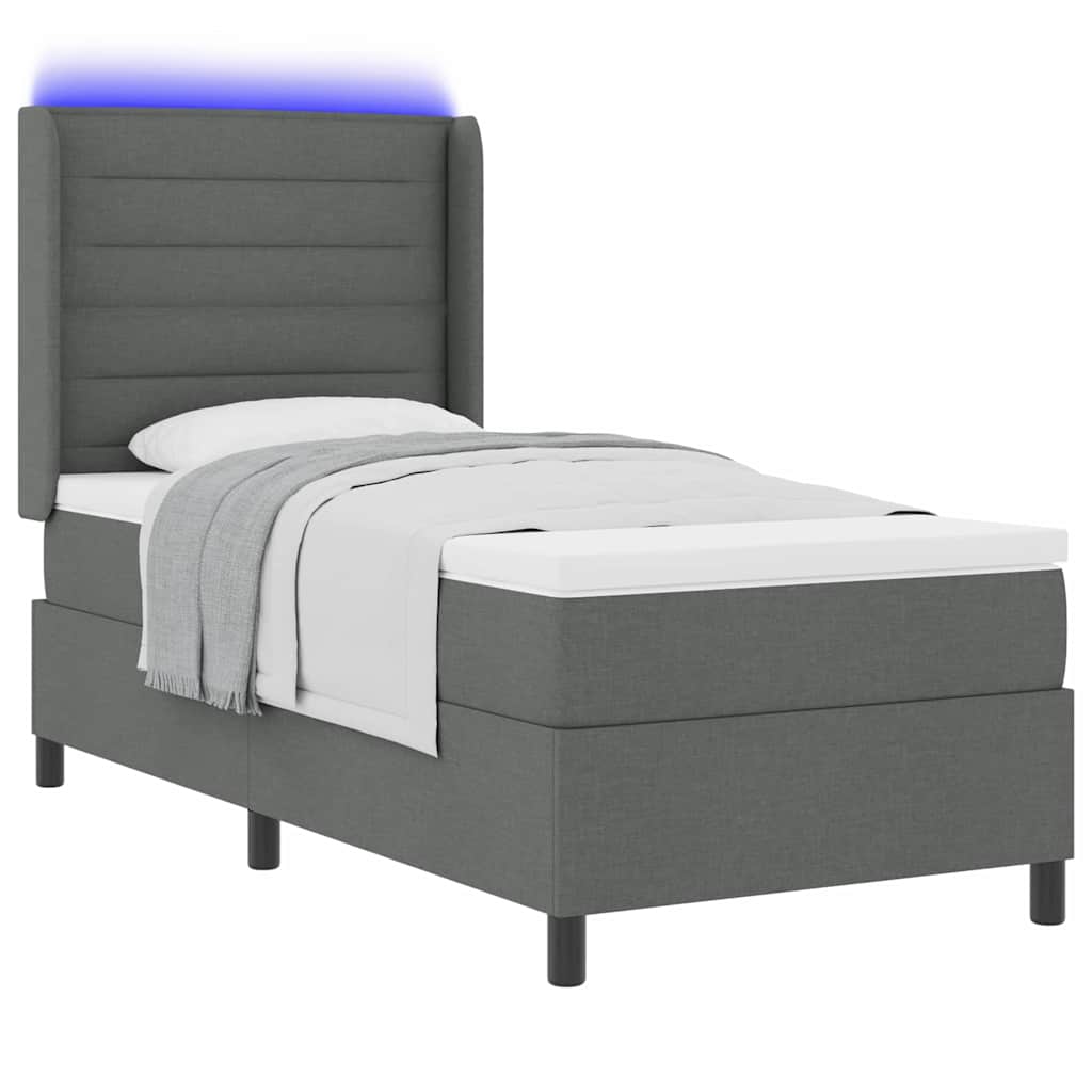 vidaXL LED Κρεβάτι με βάθρο με στρώμα Σκούρο Γκρι 90 x 190 cm ύφασμα