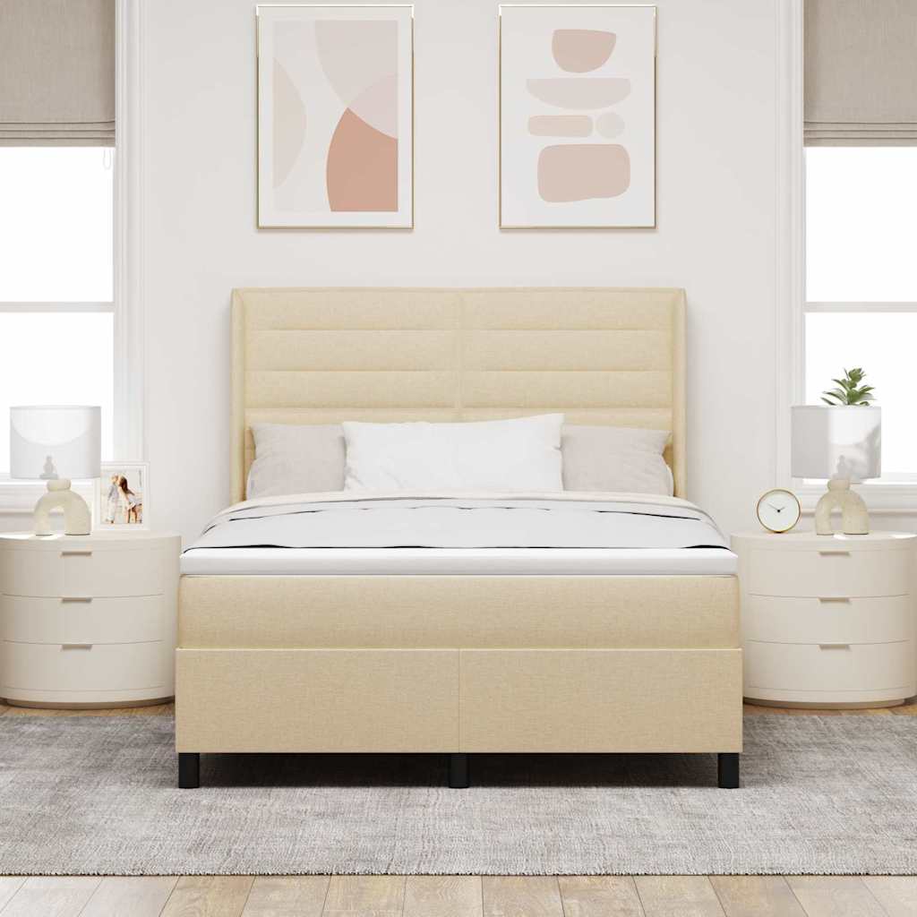 vidaXL LED Κρεβάτι με βάθρο με στρώμα Κρεμ 140 x 190 cm ύφασμα