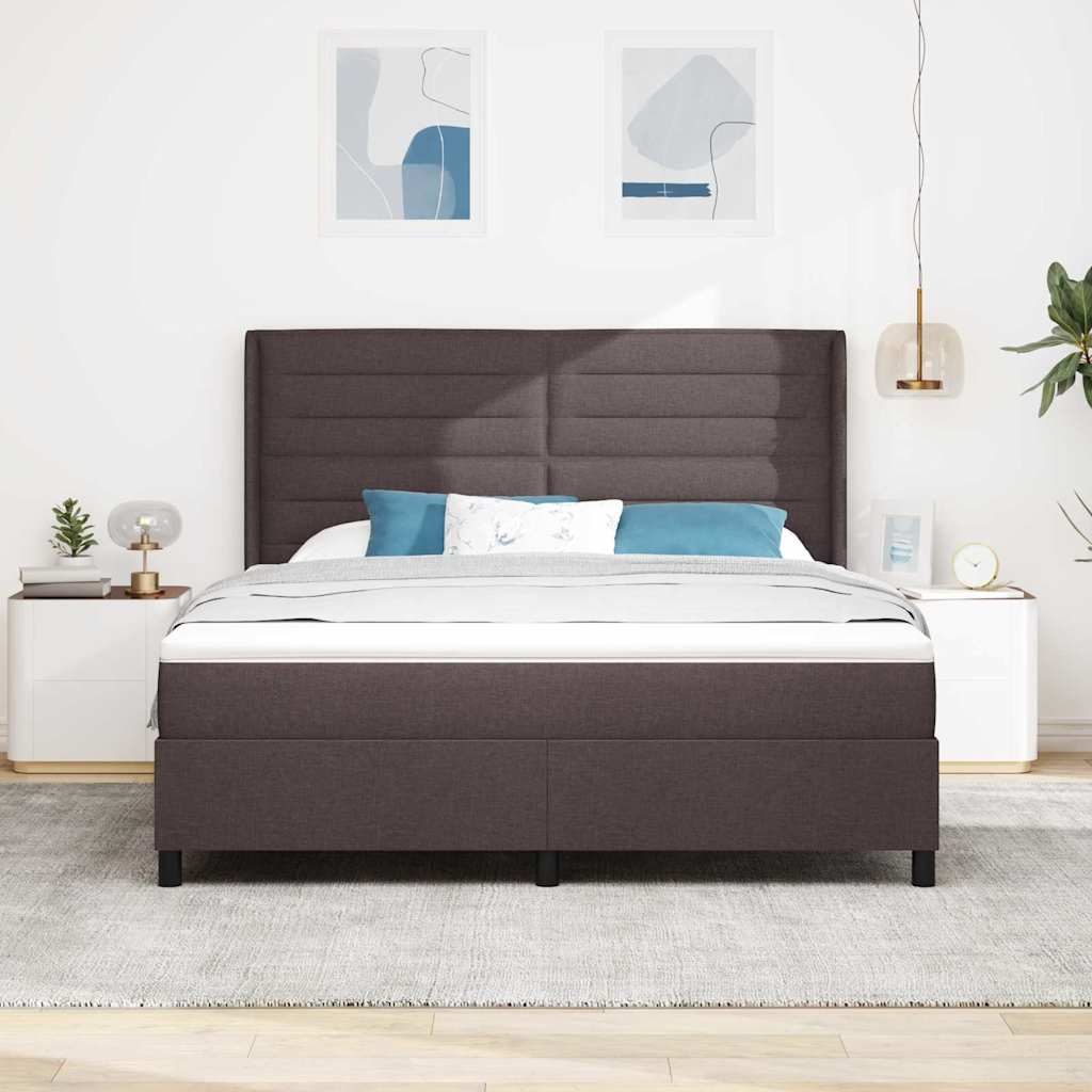 vidaXL LED Κρεβάτι με βάθρο Σκούρο Καφέ 180 x 200 cm ύφασμα