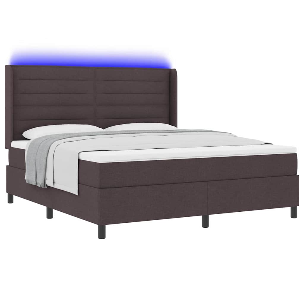 vidaXL LED Κρεβάτι με βάθρο Σκούρο Καφέ 180 x 200 cm ύφασμα