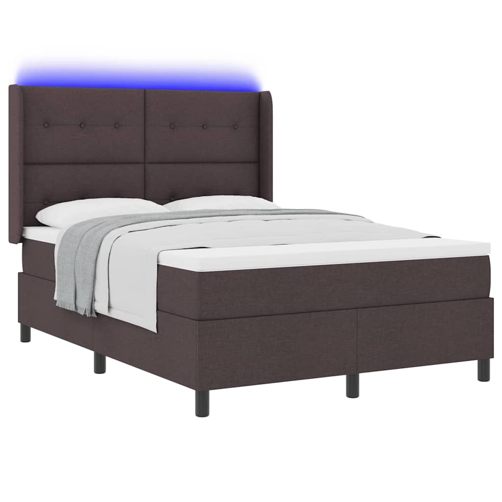 vidaXL LED Κρεβάτι με βάθρο Σκούρο Καφέ 140 x 190 cm ύφασμα
