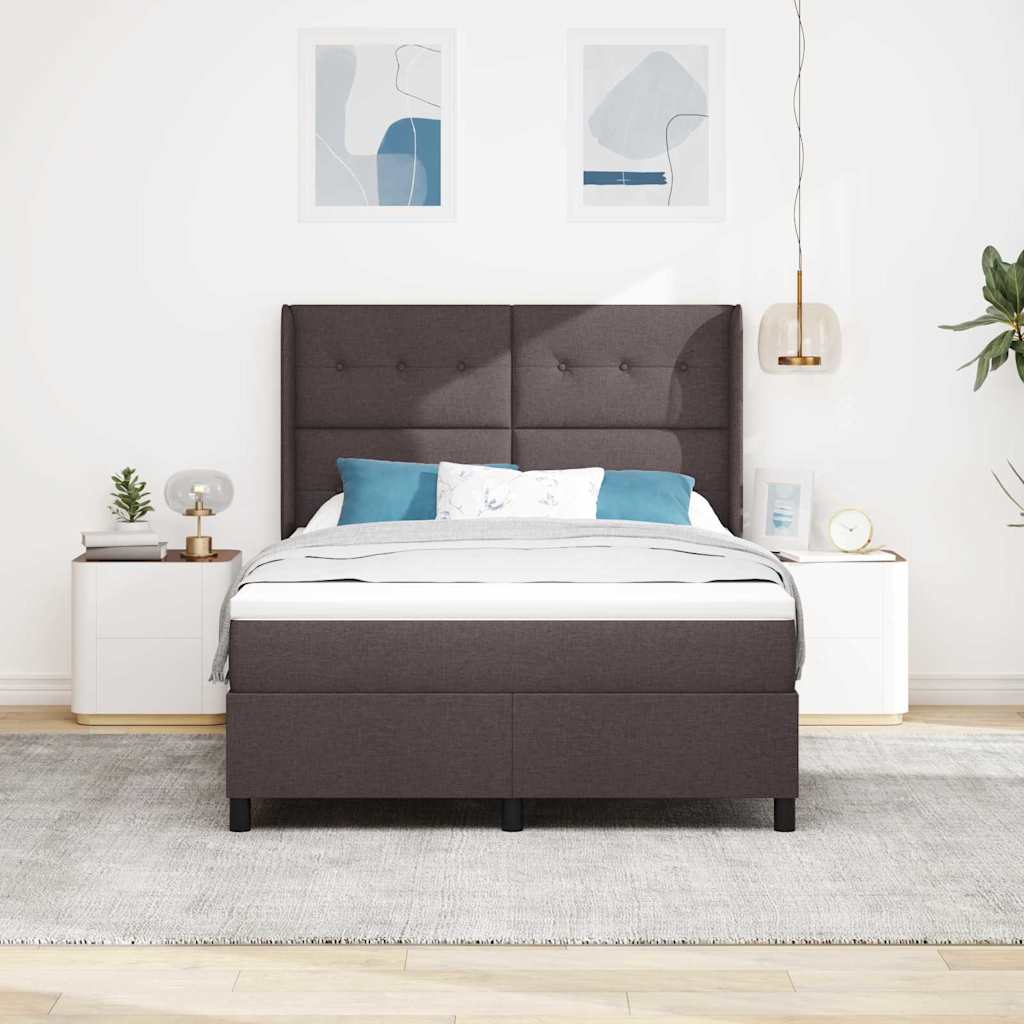 vidaXL LED Κρεβάτι με βάθρο Σκούρο Καφέ 140 x 200 cm ύφασμα