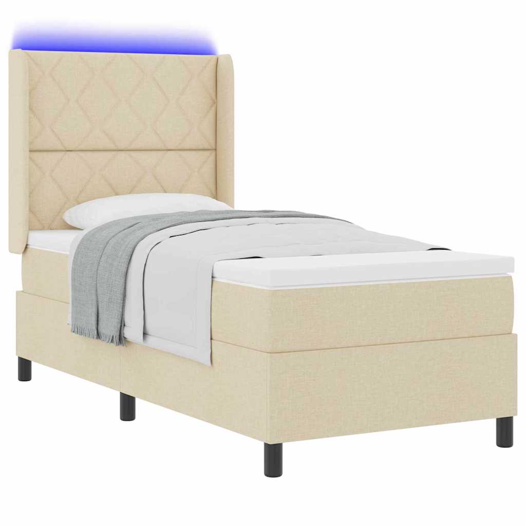 vidaXL LED Κρεβάτι με βάθρο με κεφαλάρι Κρεμ 100 x 200 cm ύφασμα