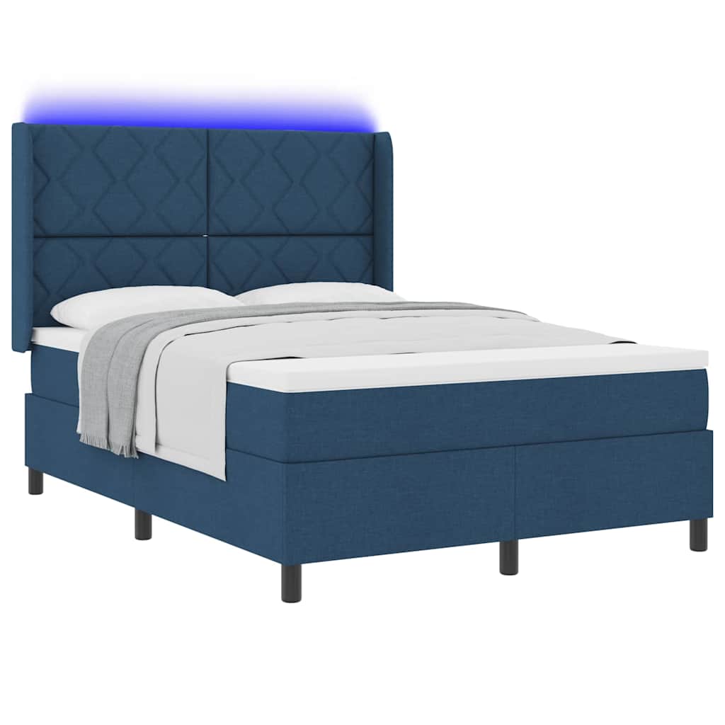 vidaXL LED Κρεβάτι με βάθρο με κεφαλάρι Μπλε 140 x 200 cm ύφασμα