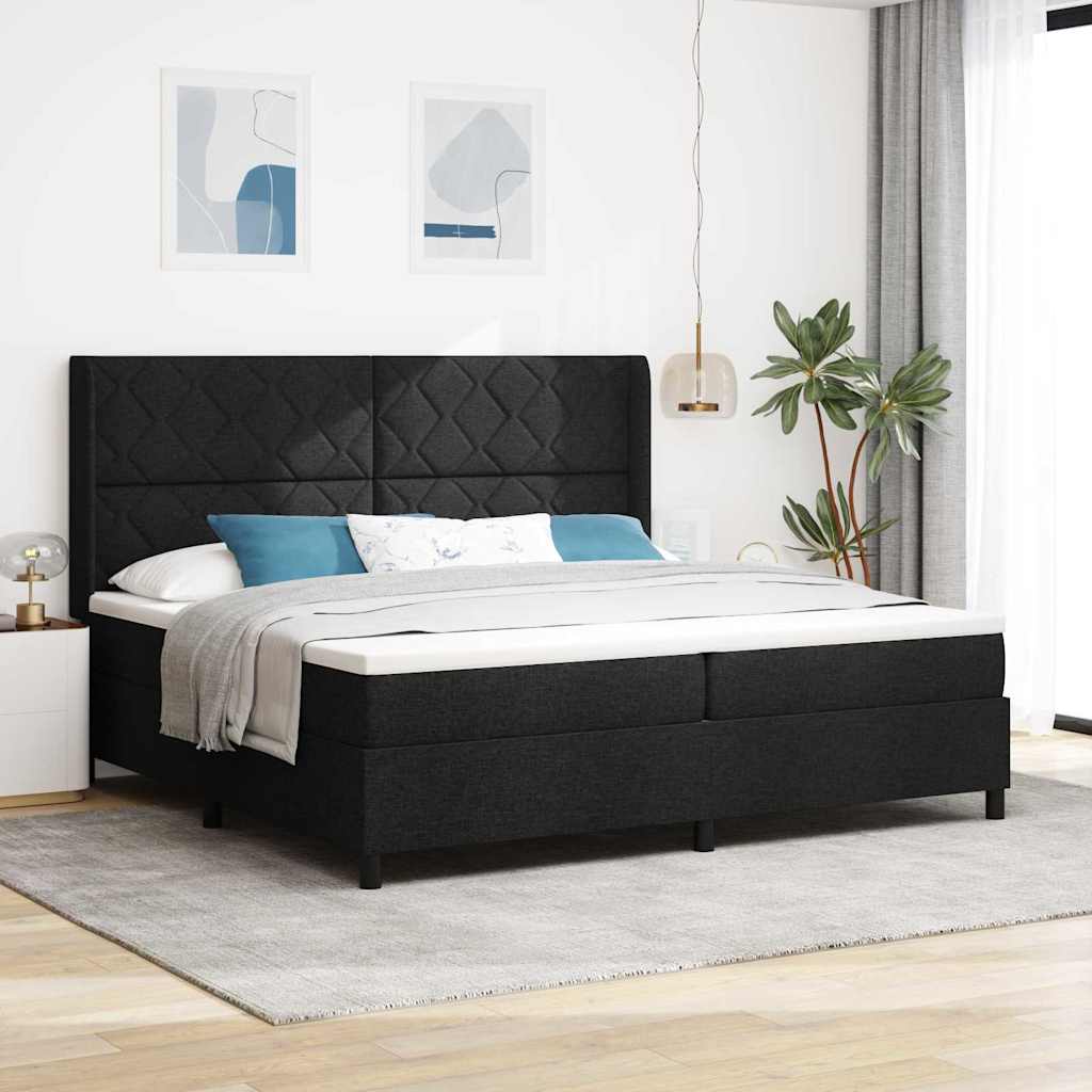 vidaXL LED Κρεβάτι με βάθρο με κεφαλάρι Μαύρο 200 x 200 cm ύφασμα