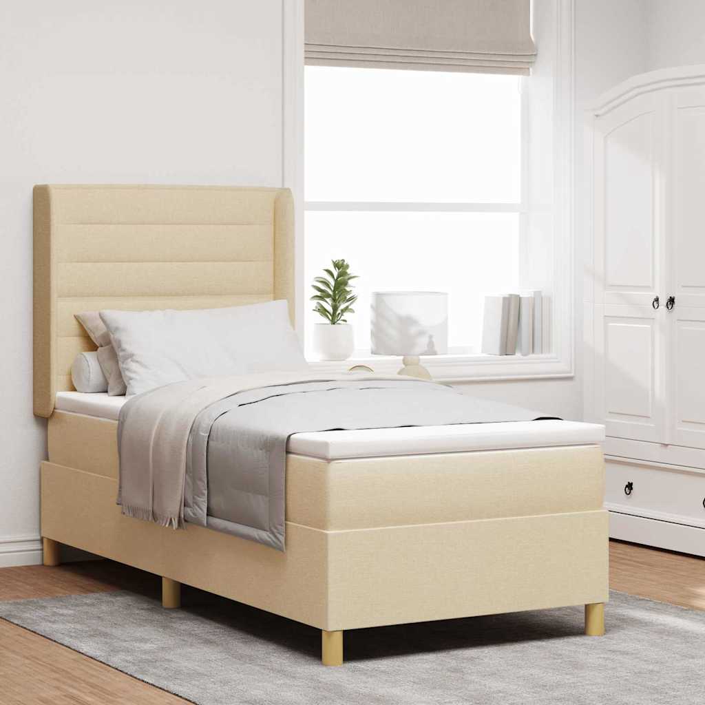 vidaXL Κρεβάτι με ελατήρια με κεφαλάρι Κρεμ 100 x 200 cm ύφασμα