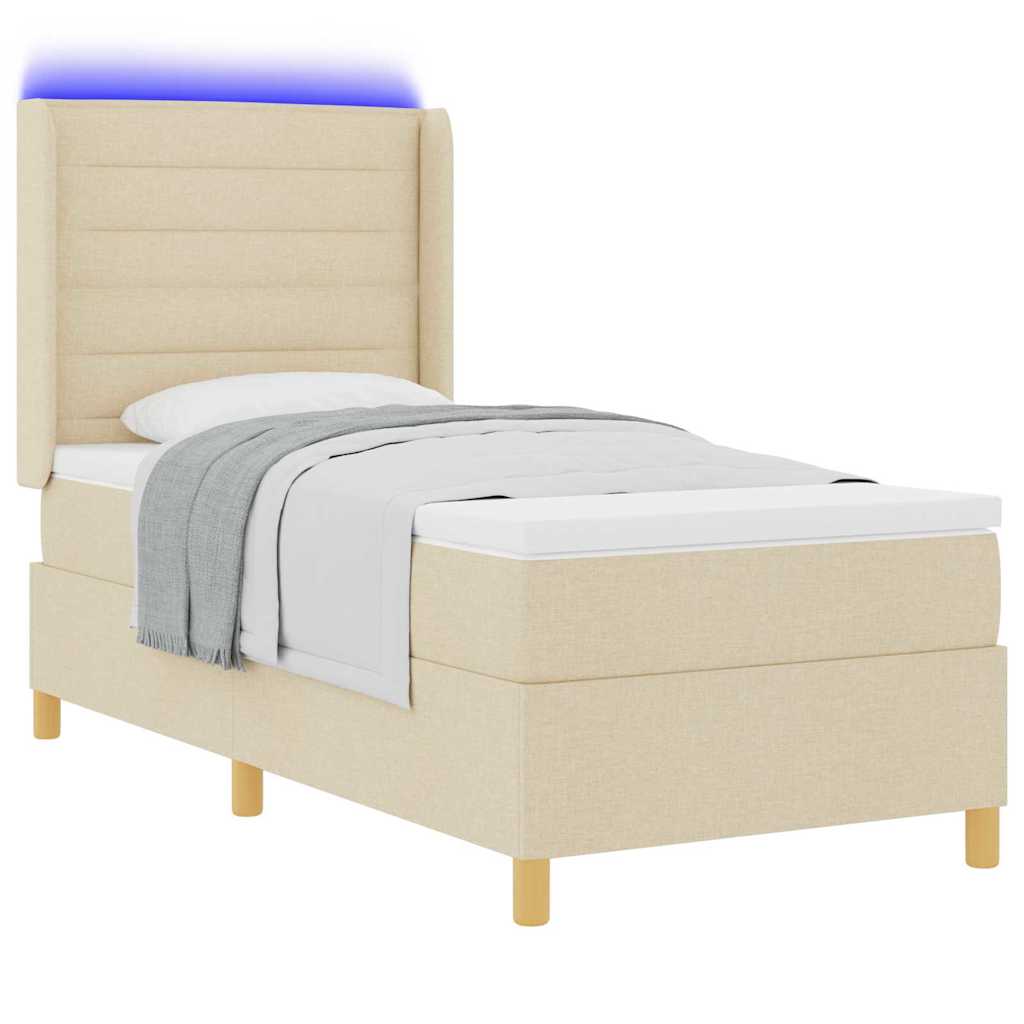 vidaXL Κρεβάτι με ελατήρια με κεφαλάρι Κρεμ 100 x 200 cm ύφασμα