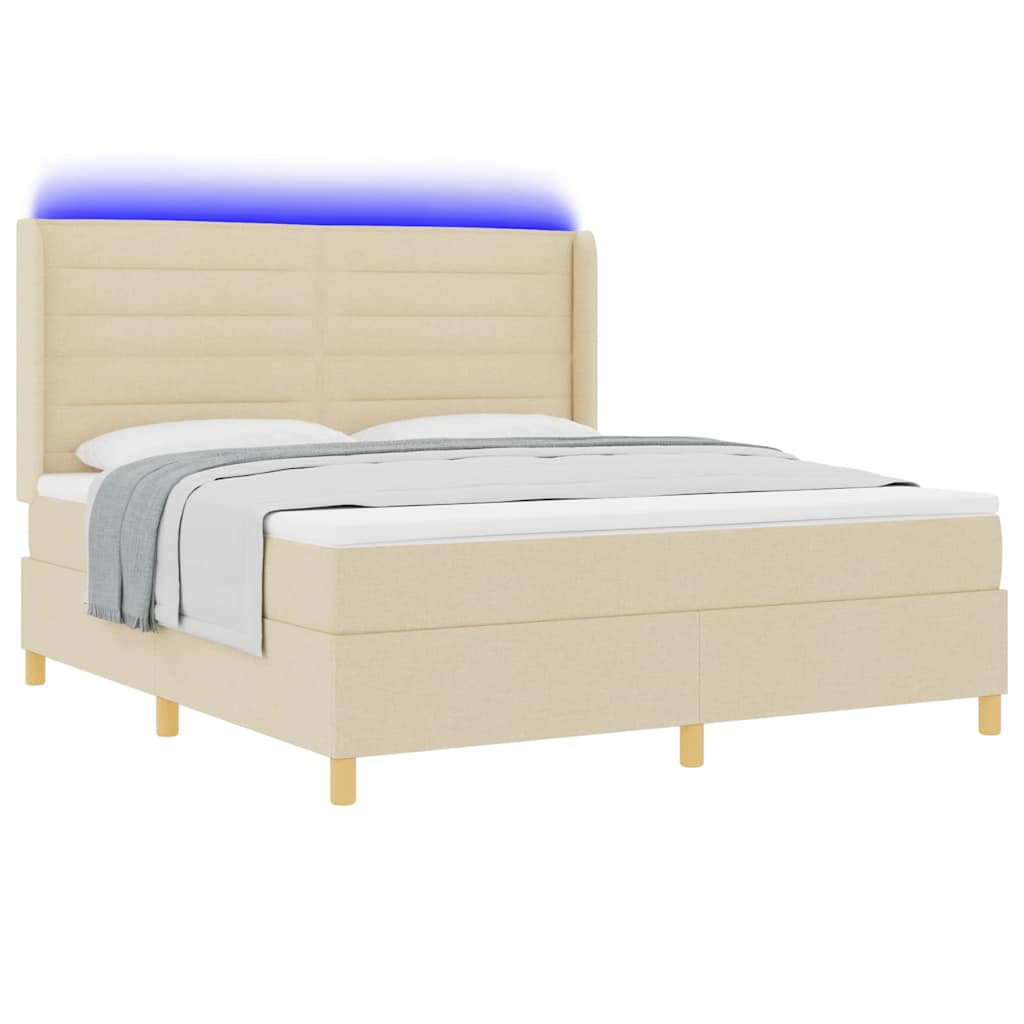 vidaXL Κρεβάτι με ελατήρια με κεφαλάρι Κρεμ 180 x 200 cm ύφασμα