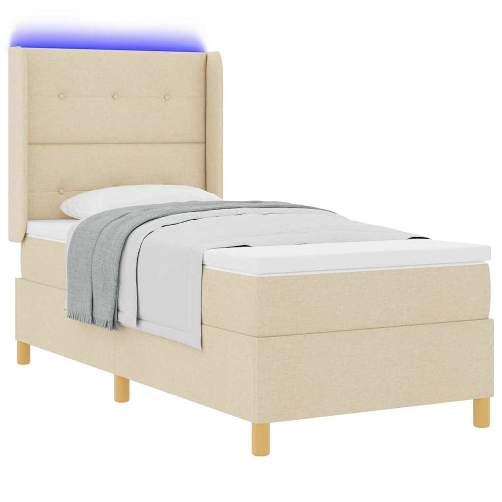 vidaXL Κρεβάτι με ελατήρια με κεφαλάρι Κρεμ 90 x 200 cm ύφασμα