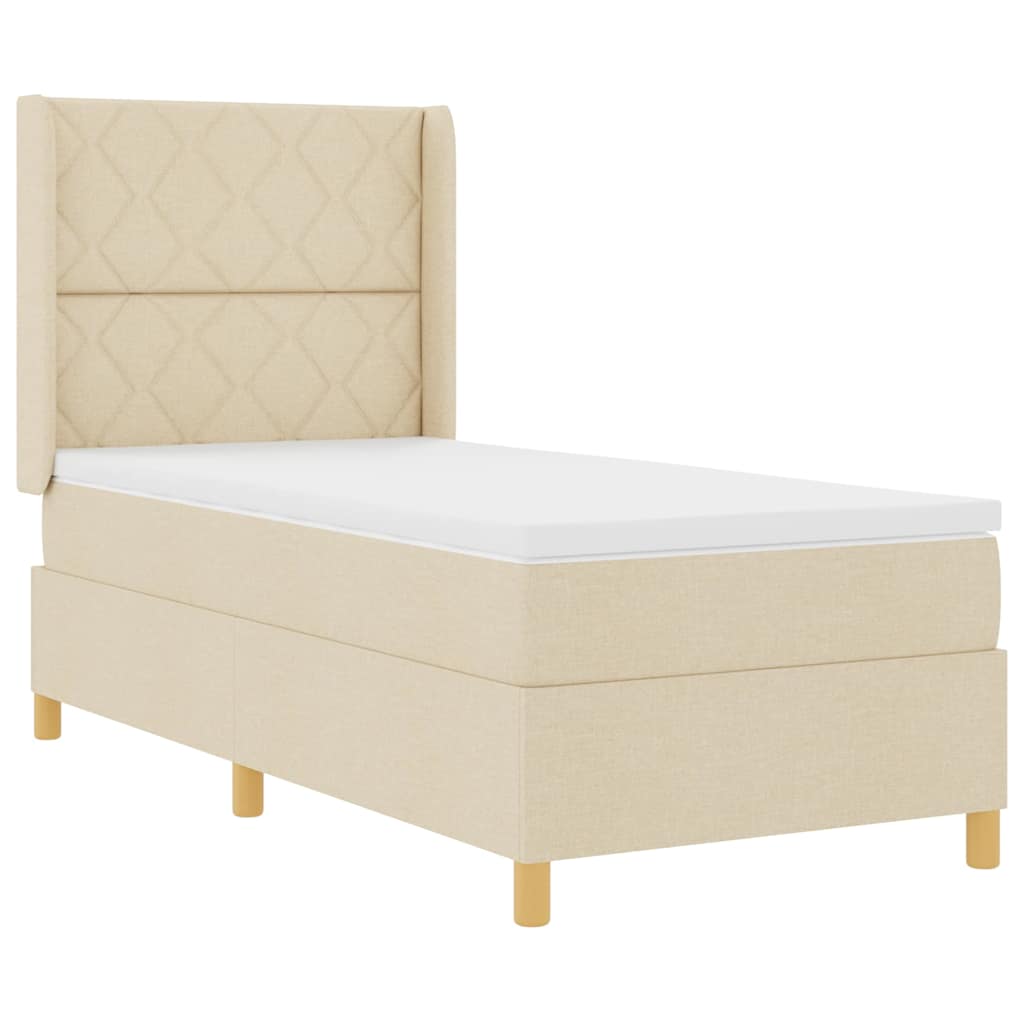 vidaXL Κρεβάτι με ελατήρια με κεφαλάρι Κρεμ 100 x 200 cm ύφασμα
