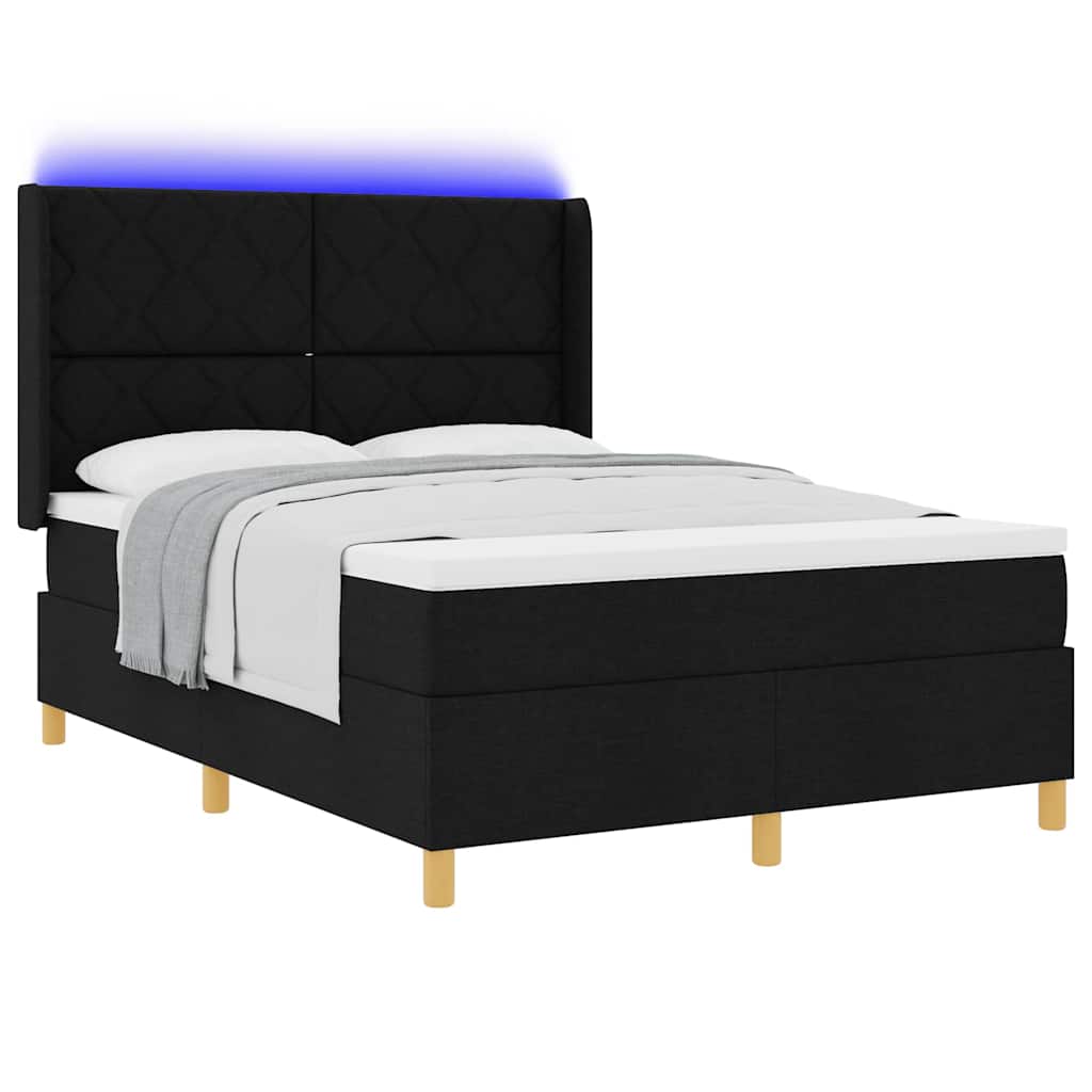 vidaXL Κρεβάτι με ελατήρια με κεφαλάρι Μαύρο 140 x 190 cm ύφασμα